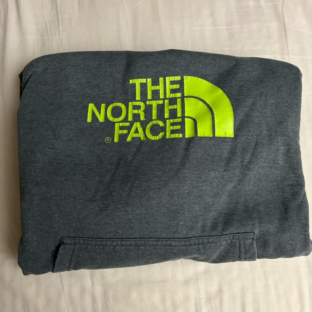 The North Face (TNF) Hoodie Grey/Green Lettering Sz: Large